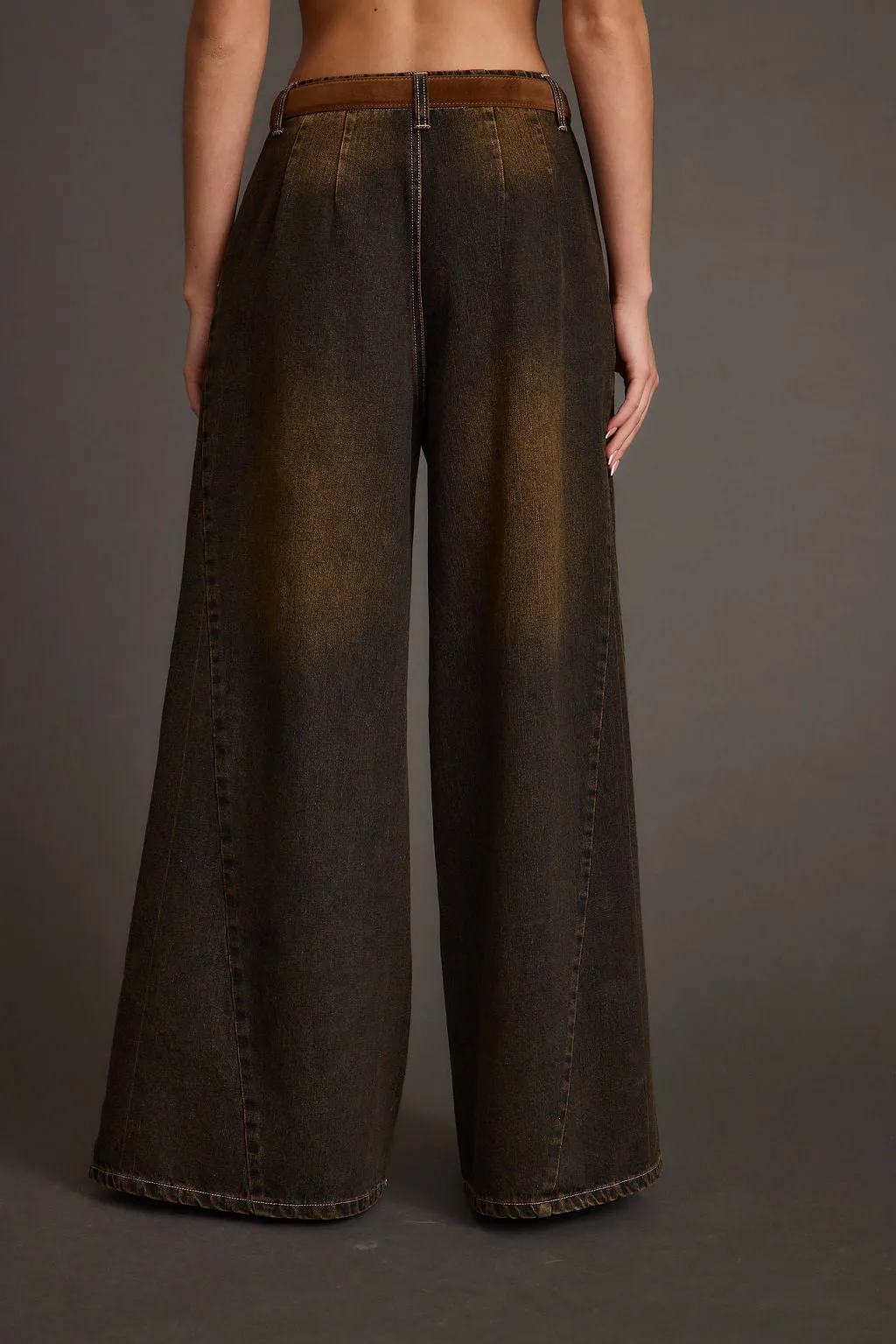 Dakota Washed Black Wide Leg Jeans Layered Panel Design