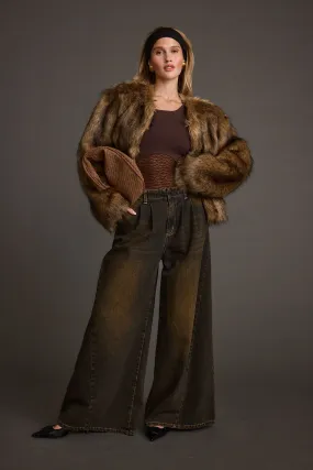Dakota Washed Black Wide Leg Jeans Cropped hem