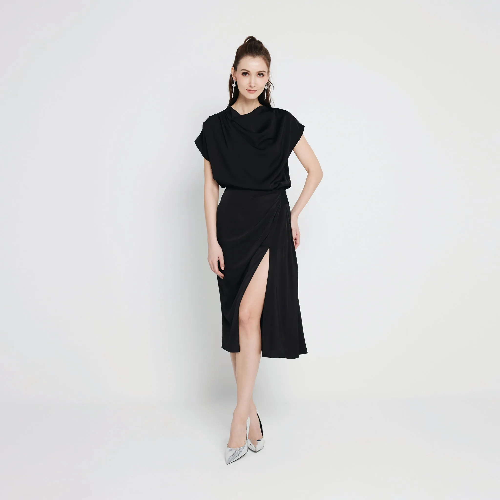 Slit Skirt Crossback Strap Animal Print