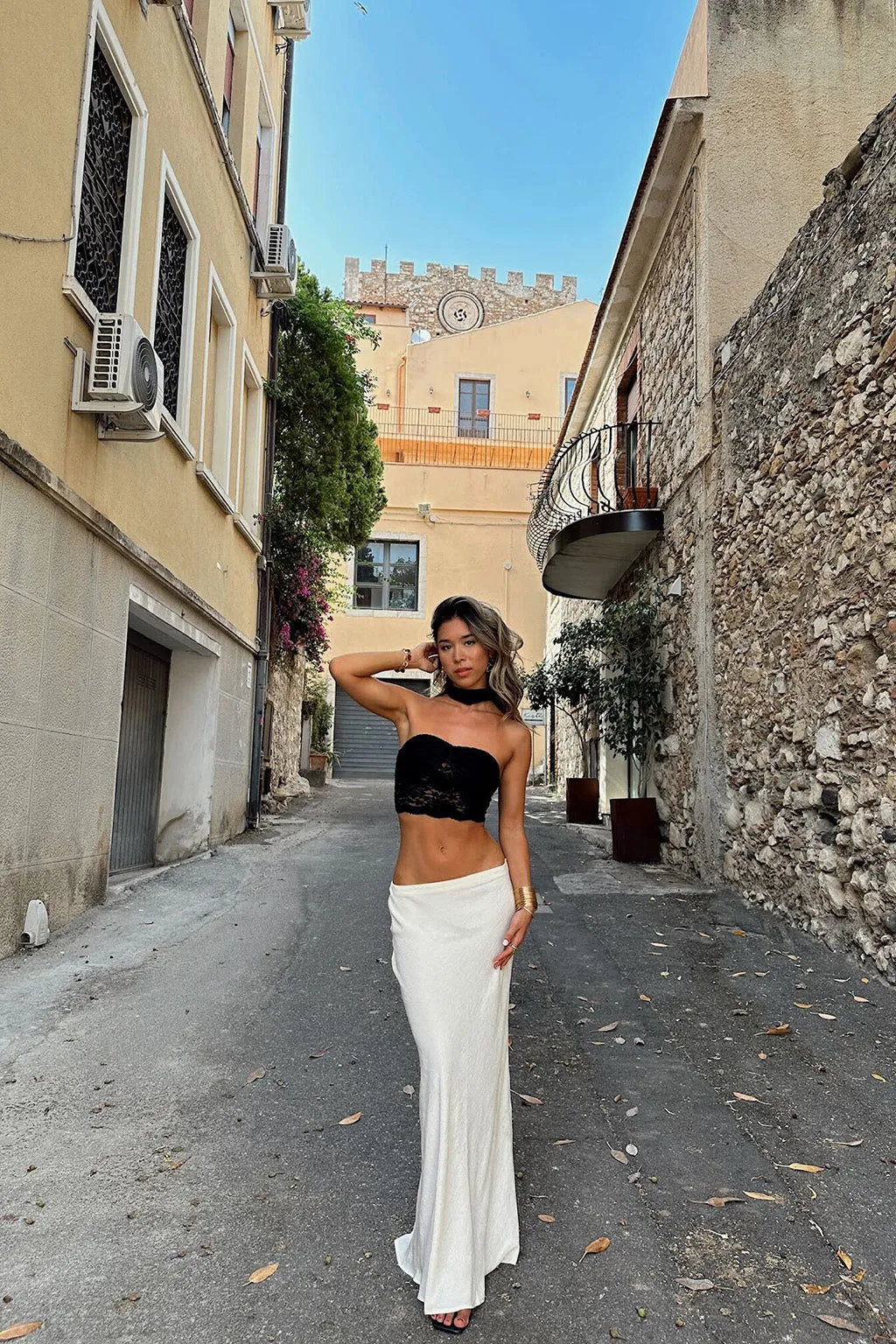 Brigette Black Lace Crop Top and Neck Scarf SoftTouchBrushedInterior