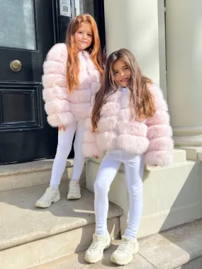 High Neck Baby Pink Childrens Faux Fur Coat