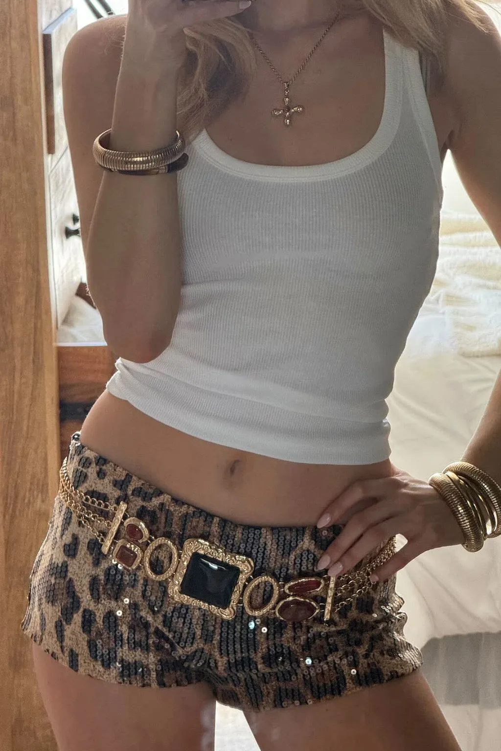 Panther Leopard Sequin Hot Shorts Cargo Pockets surfing attire