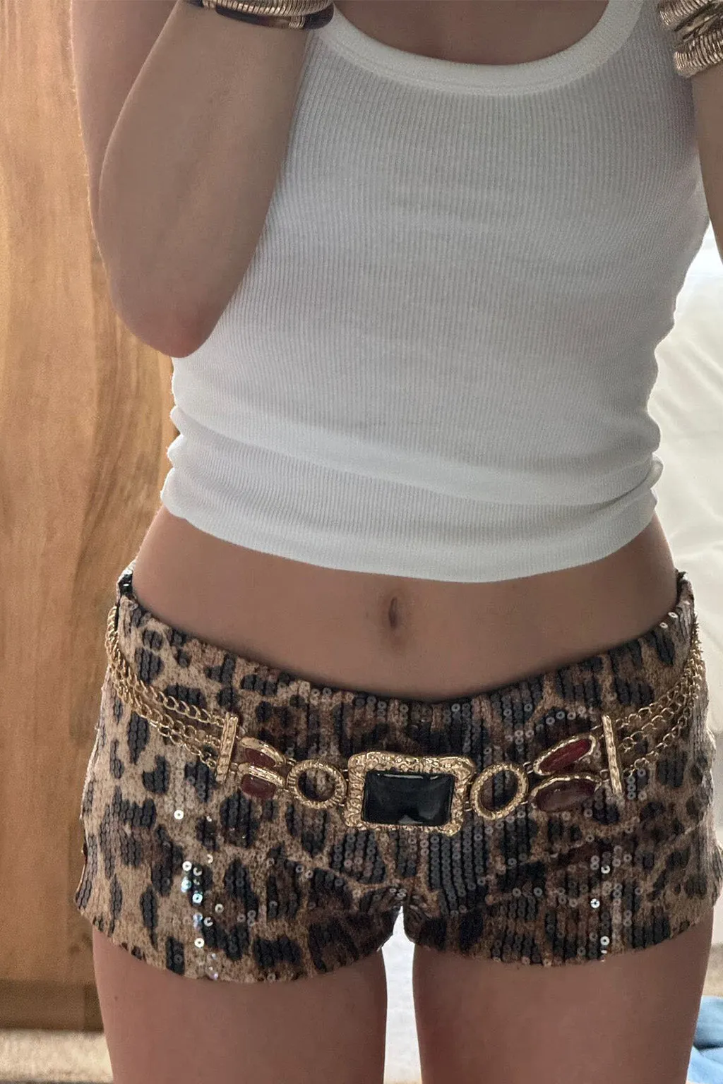 denim alternative Panther Leopard Sequin Hot Shorts