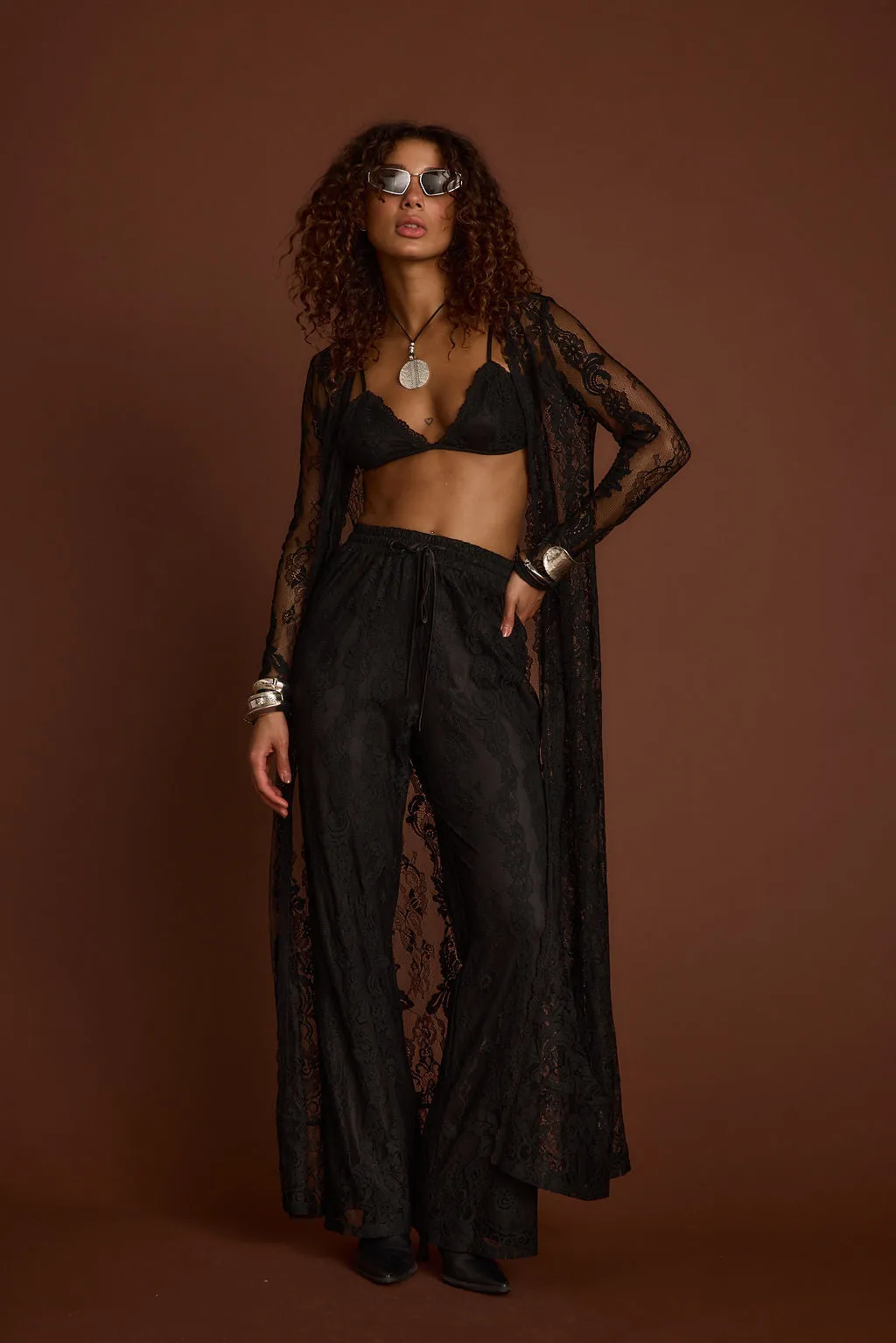 Ambrose Black Lace Pull On Pants Formal Look ReinforcedKnees