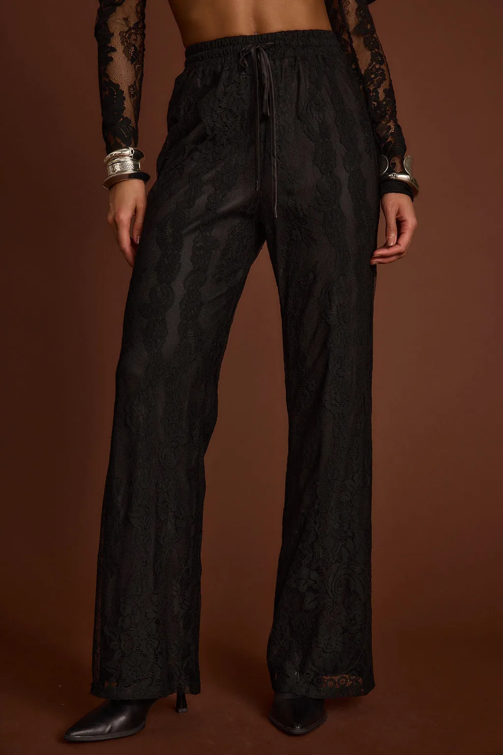 Reflective Trim Ambrose Black Lace Pull On Pants