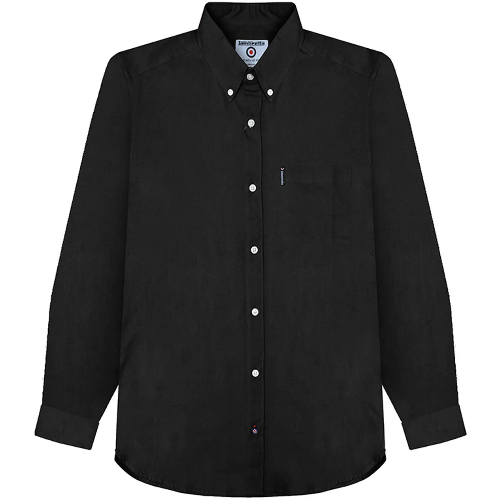 First Date Lambretta Mens Oxford Long Sleeve Button Down Collar Shirt - Black