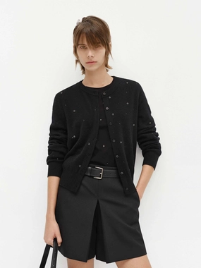 Crew Neck Crystal Cardigan Functional Drape Home Layer