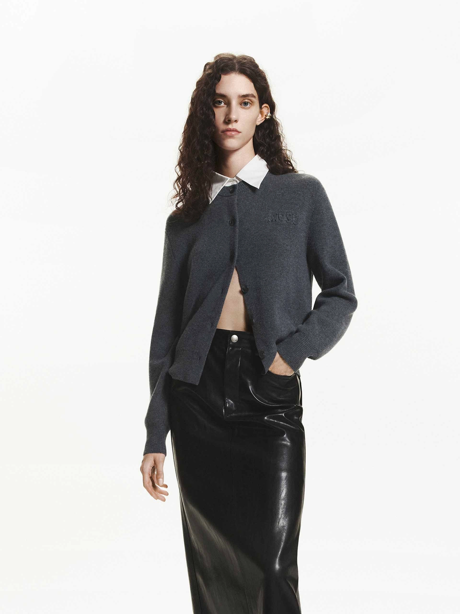 Classic Pick Cold Comfort Contrast Collar Wool Cardigan
