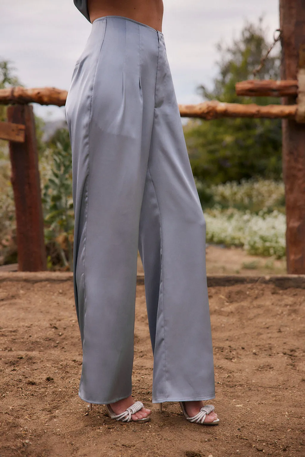 Durable Seam Construction Flexible Knee Panels Halley Blue Satin Trousers