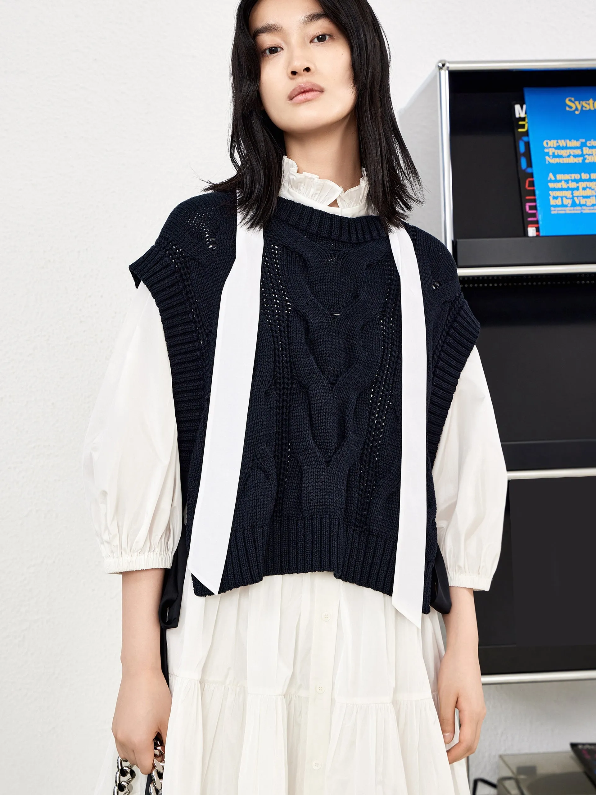 Openwork Tied Sleeveless Knit Top Casual Fashion All Day Wear