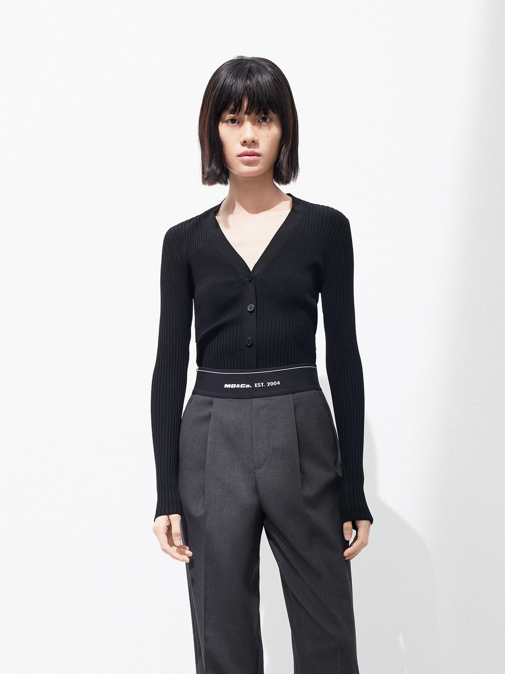 V Neck Ribbed Knit Top QuickDry Fabric FrictionResistant Sleeves