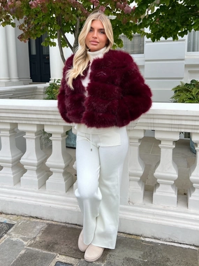 Burgundy Premium Faux Fur Jacket Advanced Layering System AdjustableCuffs