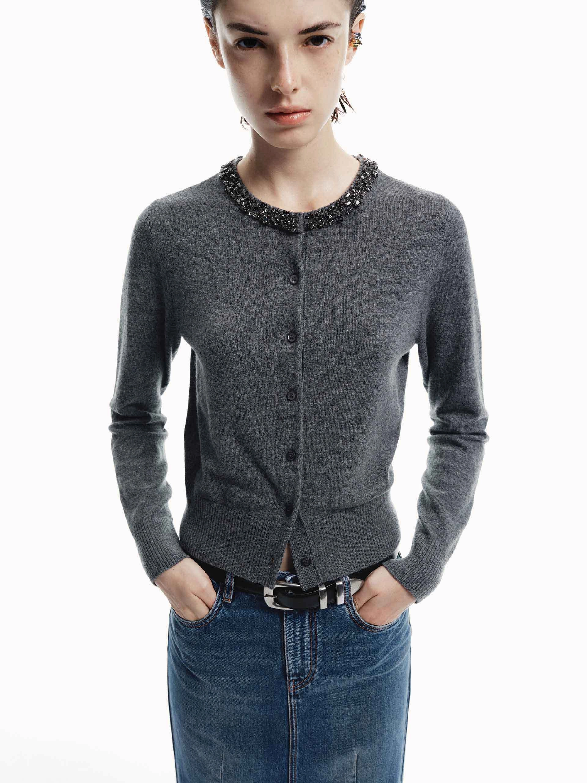 Autumn favorite Crystal Collar Knit Cardigan