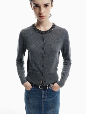 Eco Conscious Production Thermochromic Fiber Applications Crystal Collar Knit Cardigan