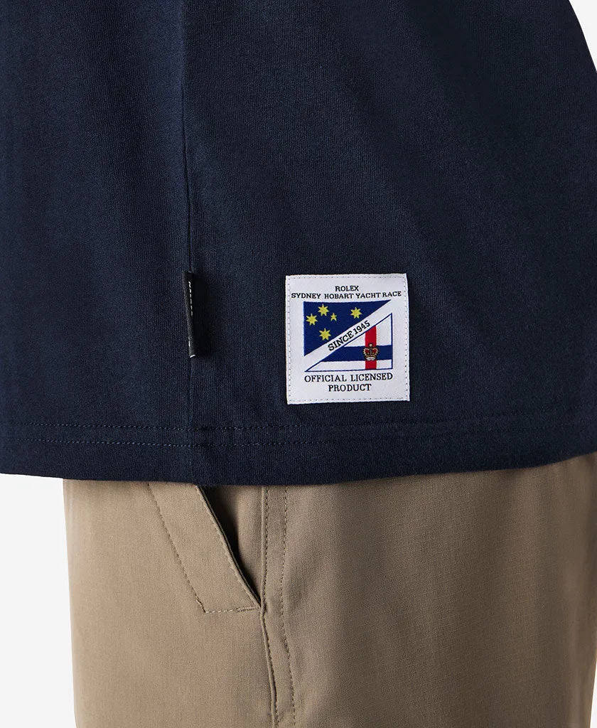CROSS SAILS T-SHIRT, Navy Layered Collar System Multi Panel Design