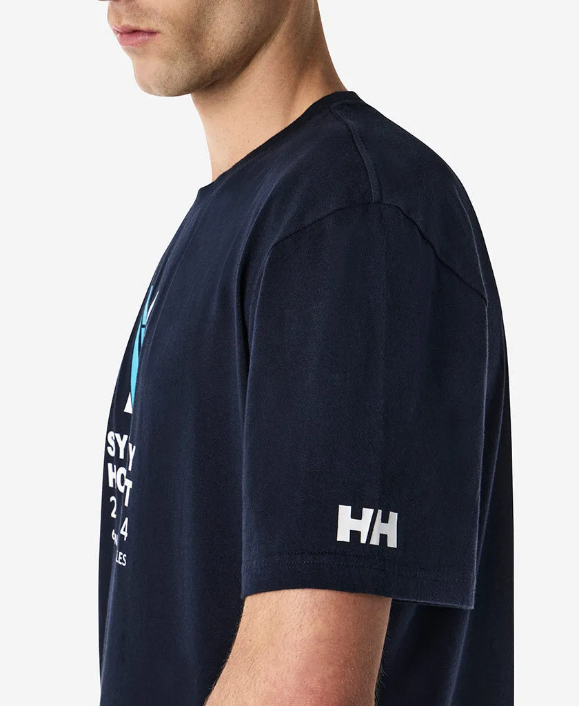 CROSS SAILS T-SHIRT, Navy Yarn Dye Stripe Flexible Shoulder Gusset