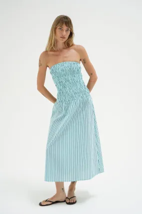 Kapaia Strapless Dress - Teal Navy Stripe Neutral Feel Timeless Piece