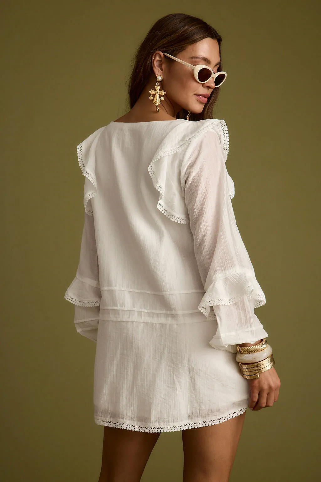 Bound White Long Sleeve Micro Tunic Dress Minimal Comfort Layer Base