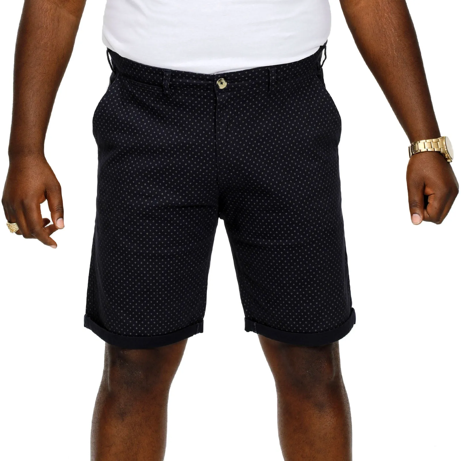 D555 Mens Dudley Big & Tall All Over Print Stretch Chino Shorts - Navy Durable Weave Breezy Feel
