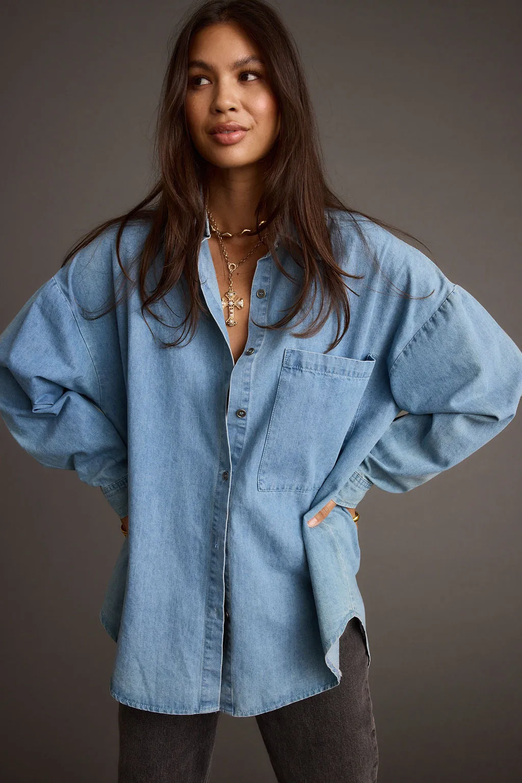 Cap Springsteen Chambray Oversized Button Down Shirt