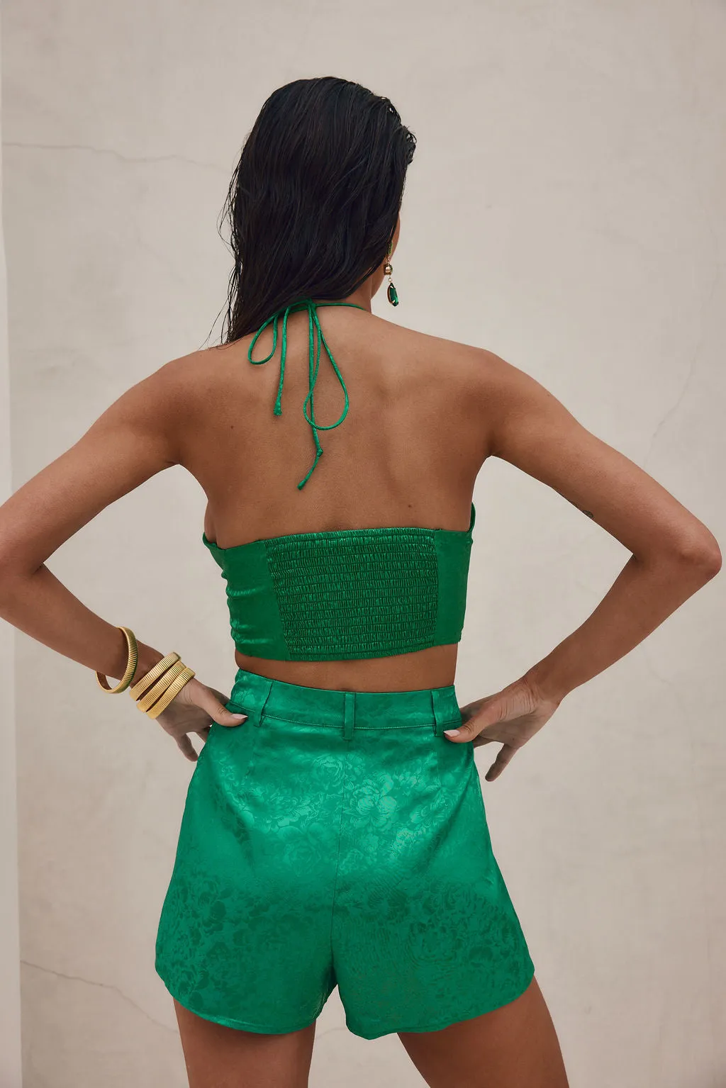 St. Barths Emerald Jacquard Crop Top Simple Dress