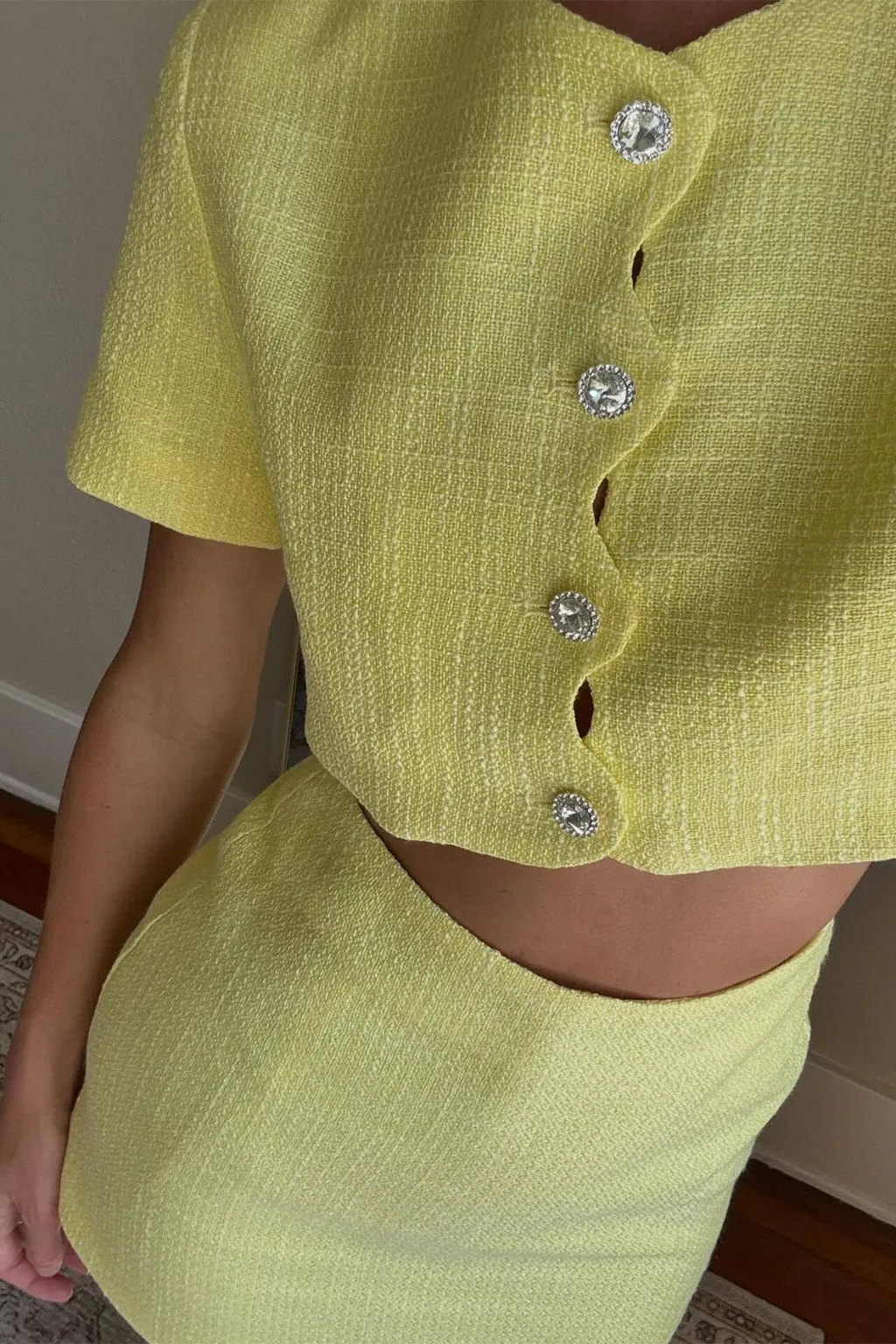 Sunday Yellow Mini Skirt Embossed Detail