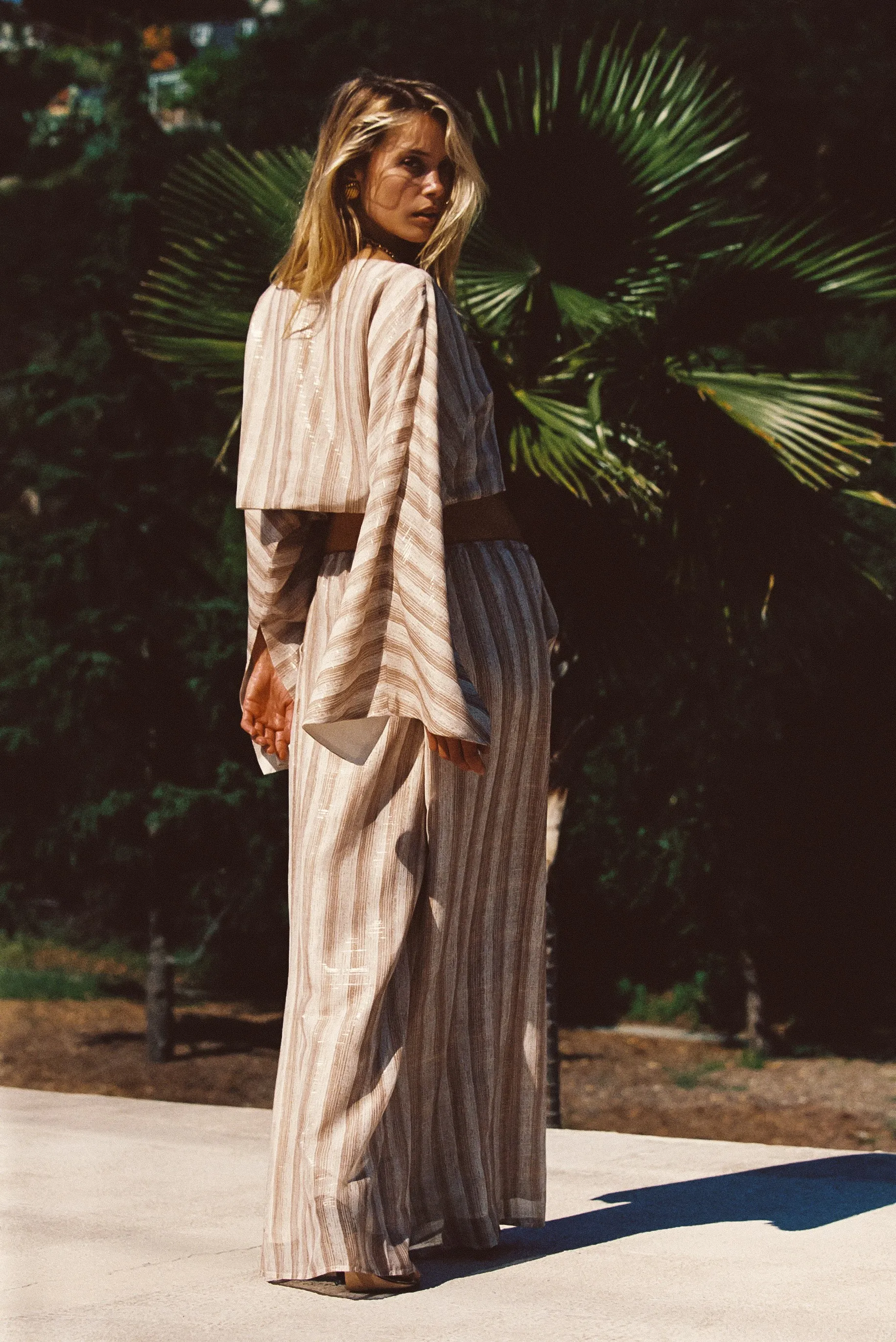 Clear Breeze Striped Chiffon Pants Zero Waste Manufacturing Sporty Touch