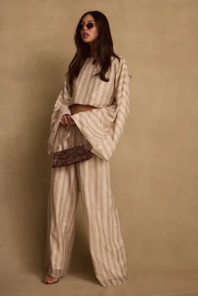Clear Breeze Striped Chiffon Pants MultiPocketDesign