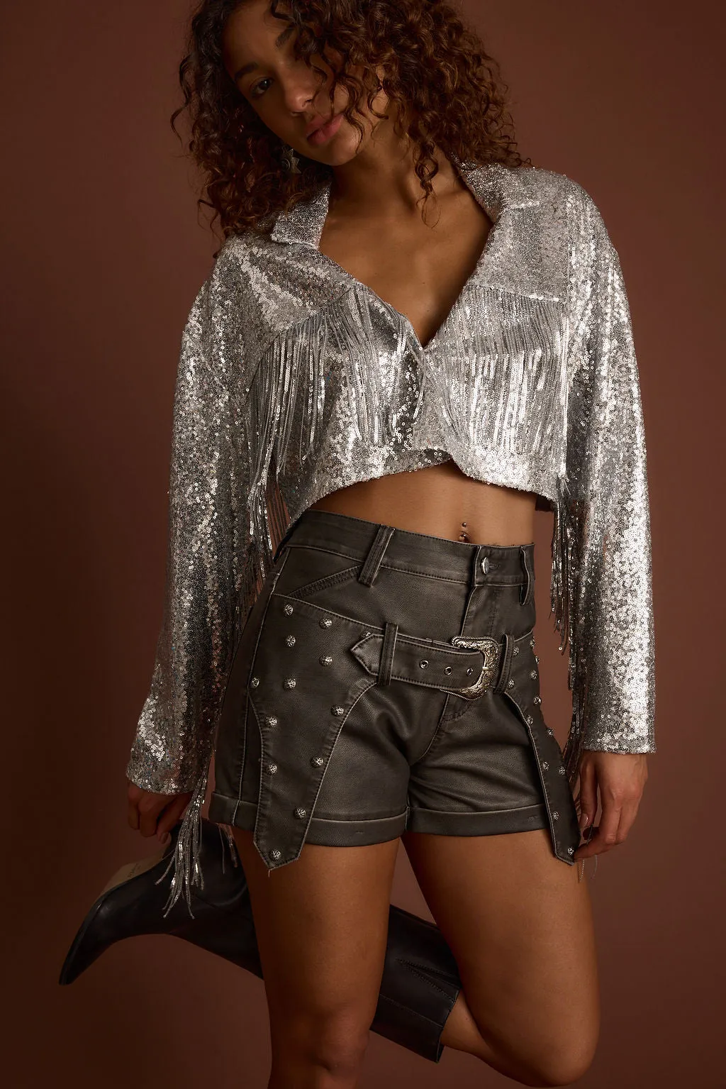 Star Crossed Sequin Fringe Jacket Tear Resistant Weave Practical Layer