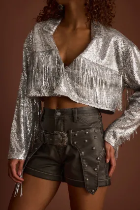 Waterproof Technology Regular Fit Cut Star Crossed Sequin Fringe Jacket