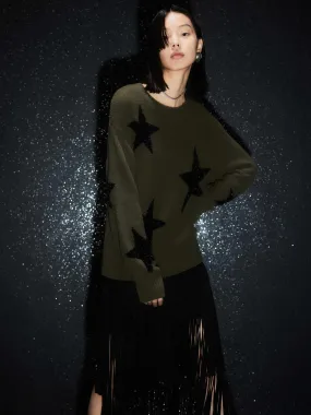 Casual Knit Soft Knitwear Star Pattern Loose Sweater
