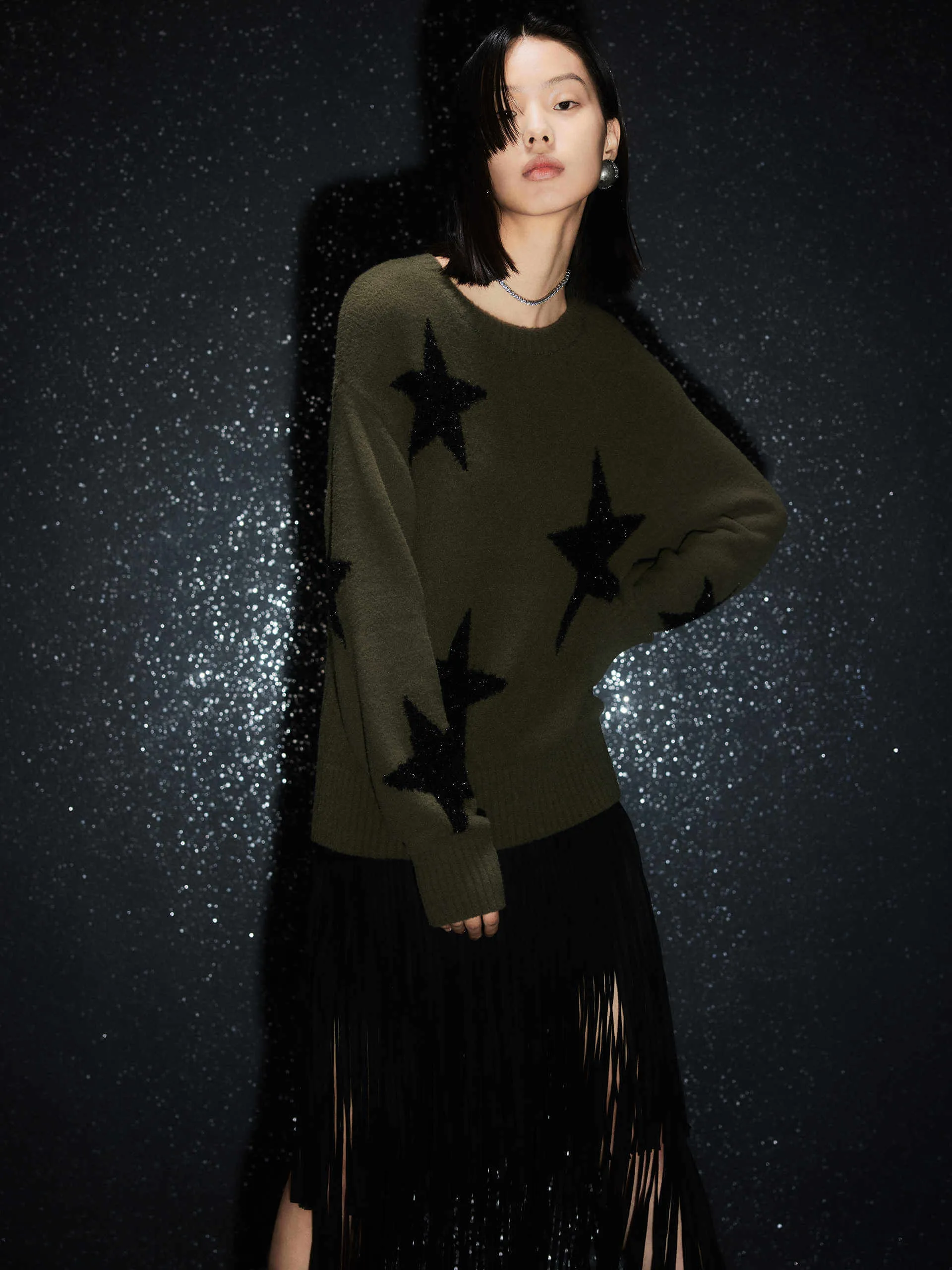 Basic Layering Warm Touch Star Pattern Loose Sweater