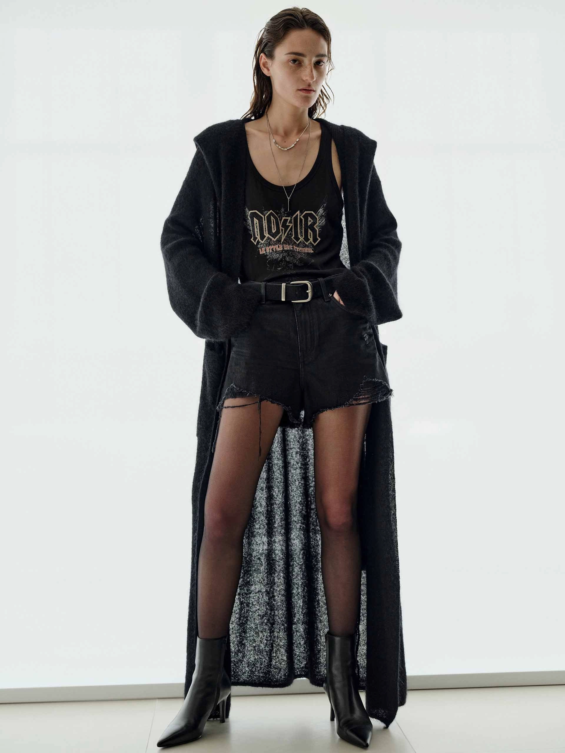 Fresh Comforted Layered Knit Structure Sequin Detail Long Cardigan