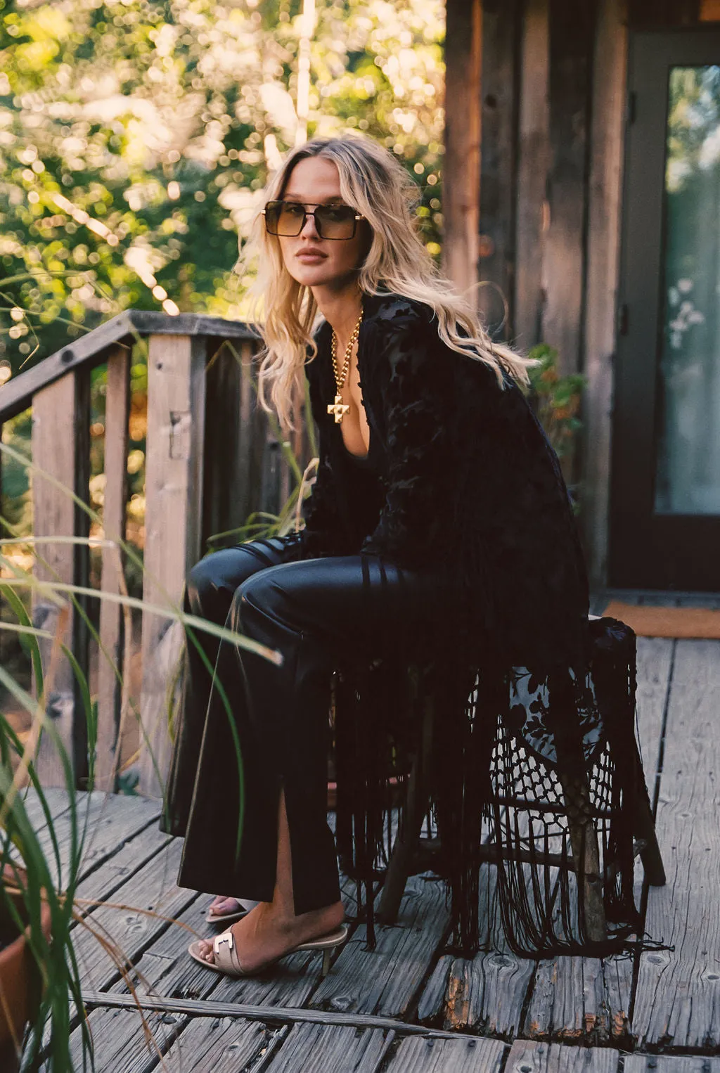 Stone Black Velvet Burnout Kimono Metropolitan area