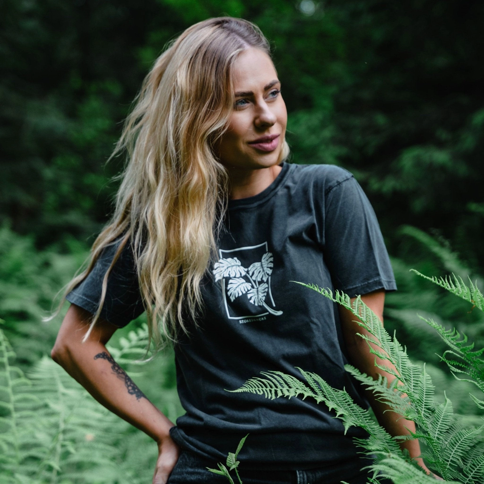 Stone Washed "Monstera" Tee PreShrunkCotton Stretch Jersey Knit