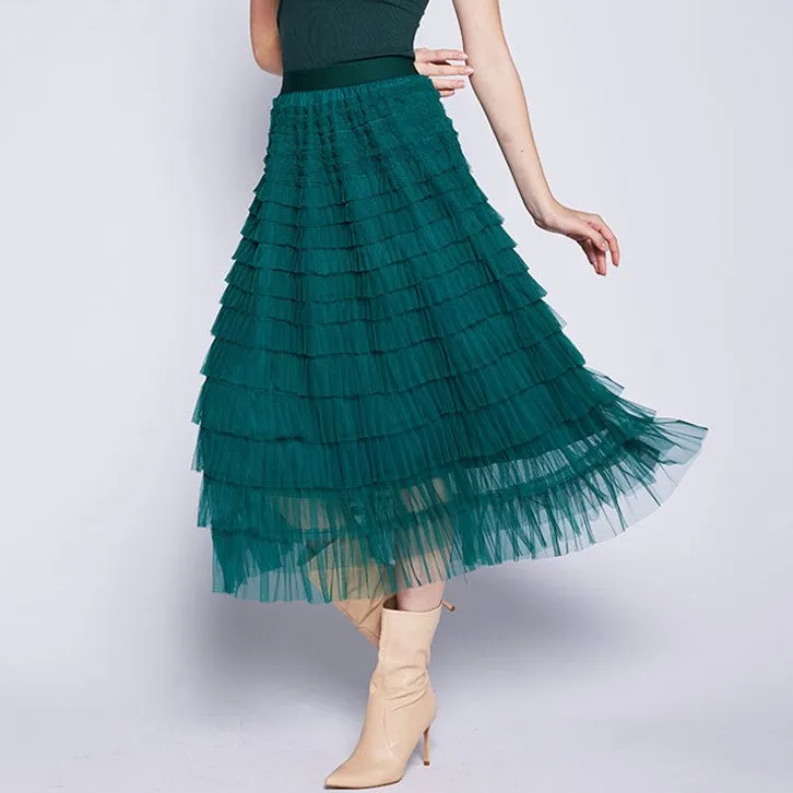 Tulle Layered Skirt Foil Print High Street Chic