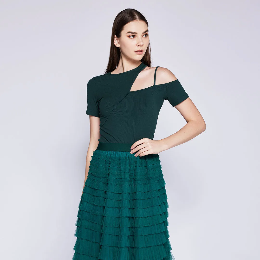 Flexible Waistband Fashion Energy Tulle Layered Skirt