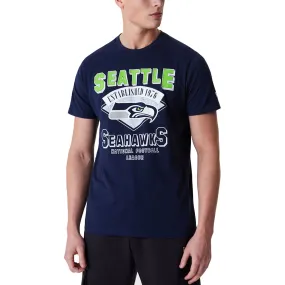 New Era Mens Seattle Seahawks NFL Team Wordmark T-Shirt - Navy Non Irritating Seams Ventilated Panel Design