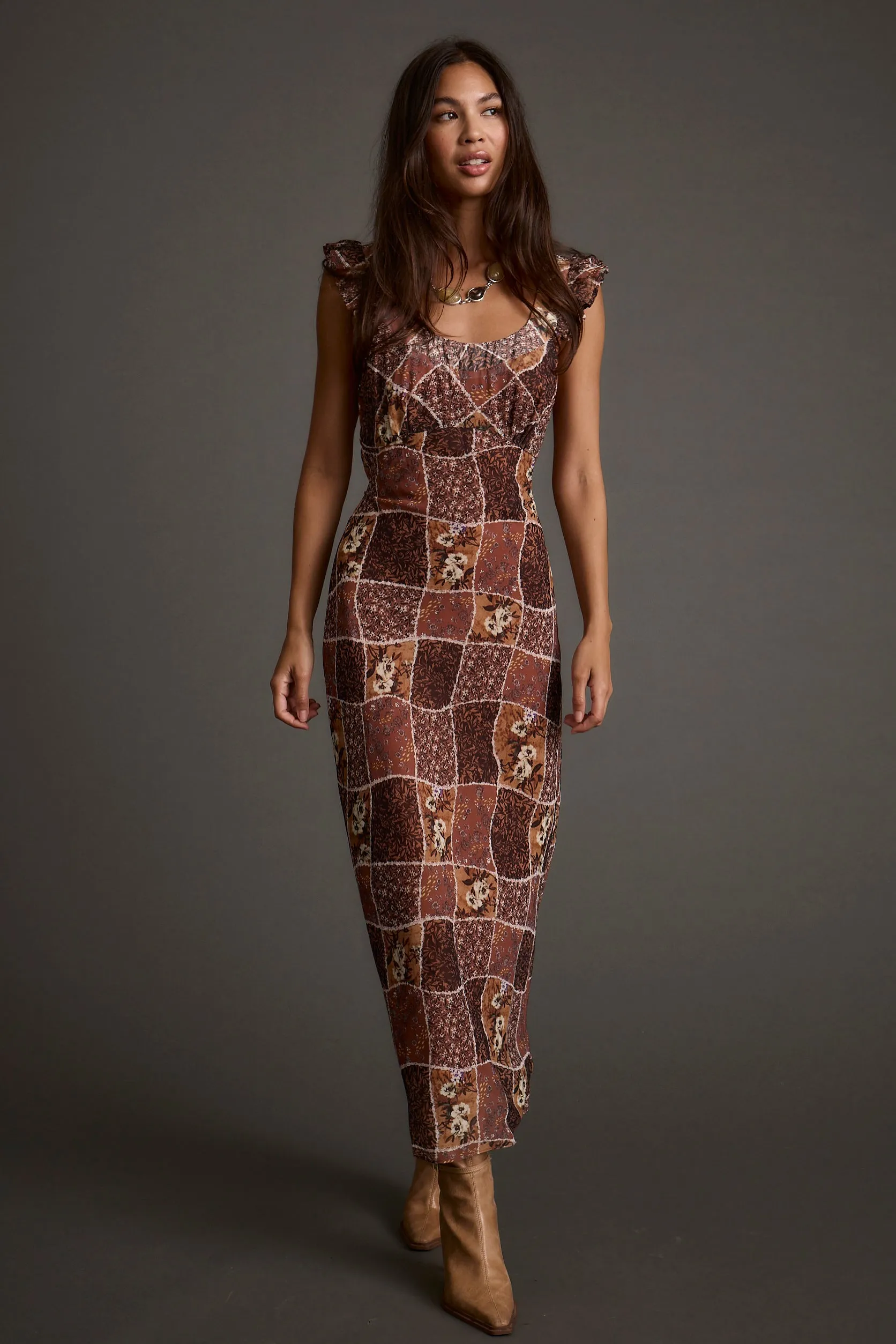 Glossy Detail Bree Patchwork Midi Dress