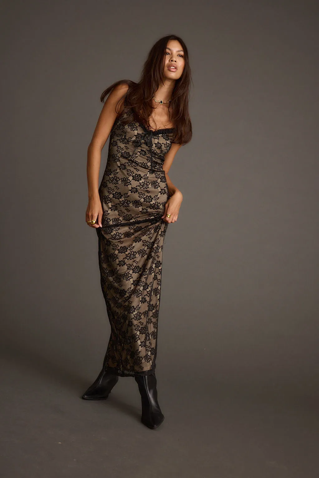 Temptation Black Lace Maxi Dress Retro Mood