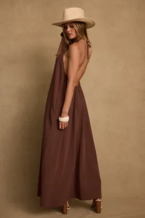 Sanctuary Mocha Linen Maxi Dress Light Shape Subtle Mood