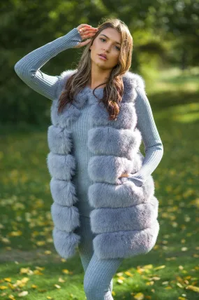 Light Grey Premium Faux Fur Longline Gilet HeatReflectiveLining