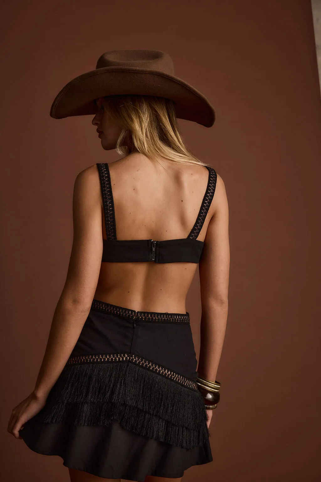 Smart Fashion Haven Black Fringe Cutout Mini Dress