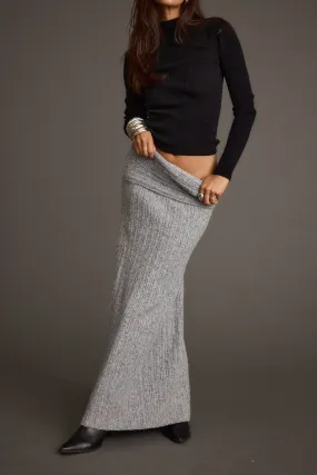 High Density Weave Cozy Vibes Pamela Heather Grey Sweater Maxi Skirt