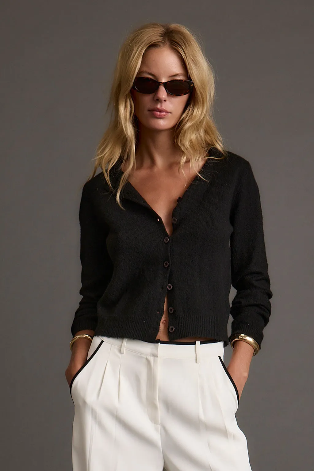 Mindy Black Crew Neck Cardigan Gloved