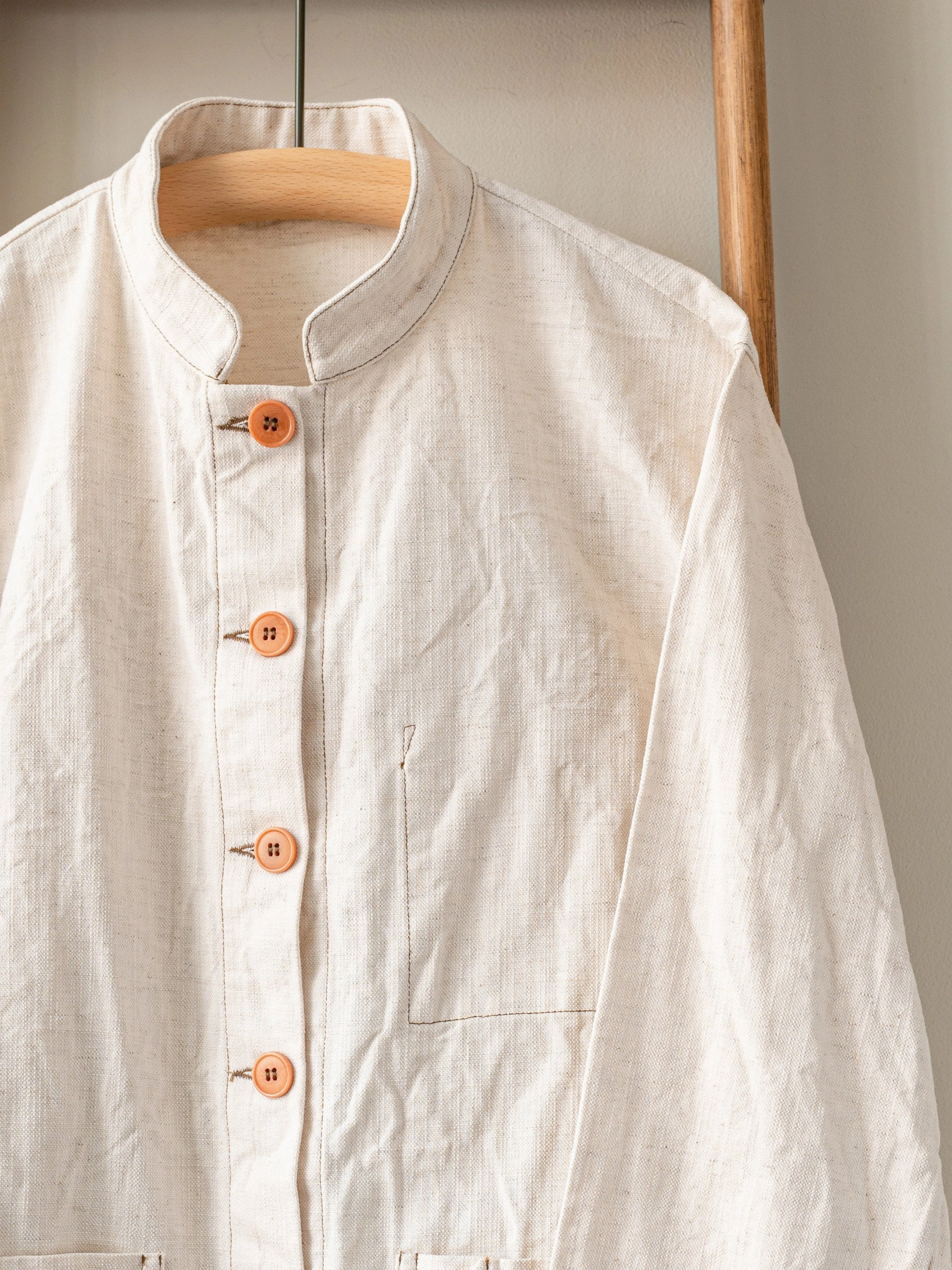 Summer Weight Painters Jacket / Ecru Cotton Linen Mix Durable Outer Layer