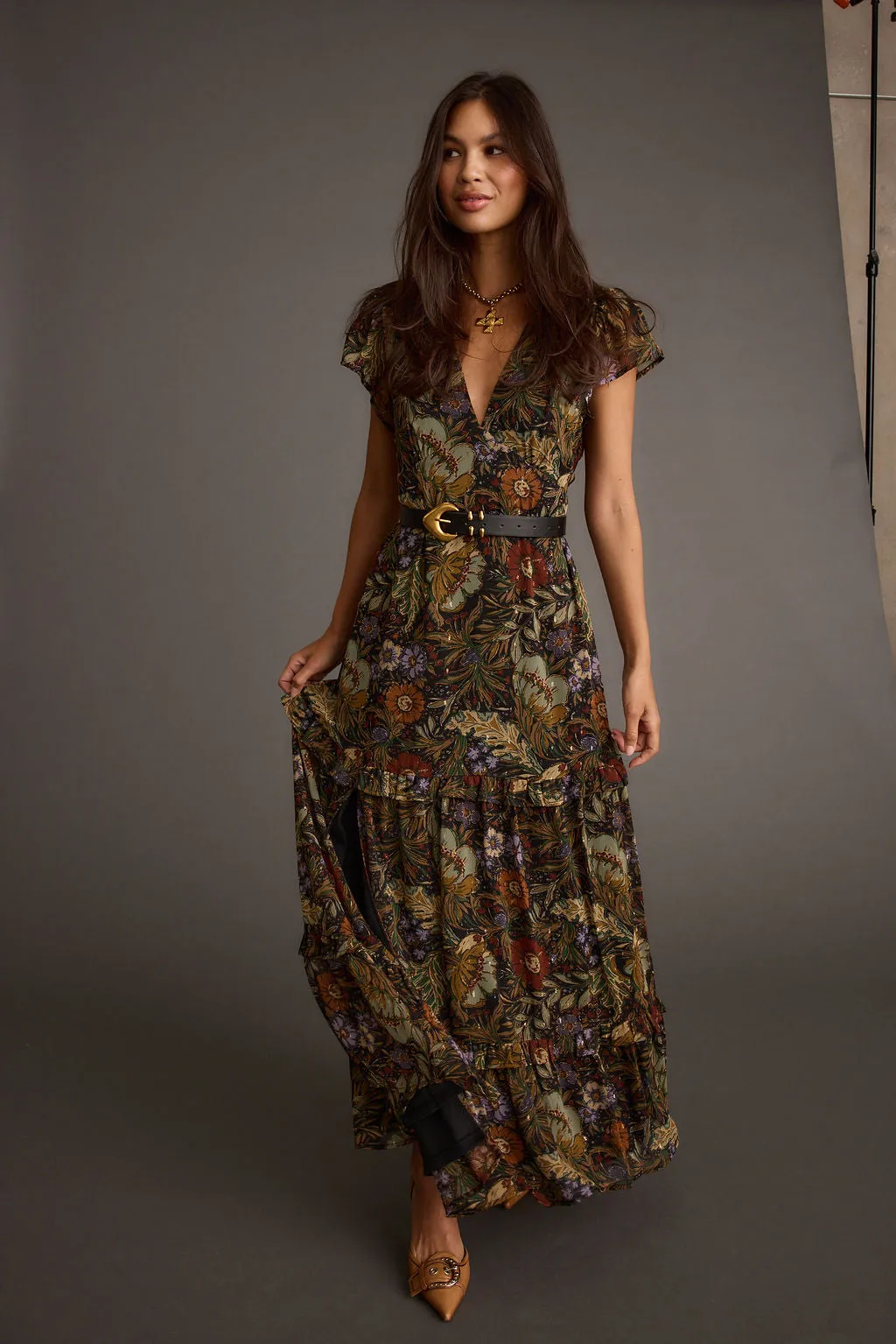 Sundance Floral Paisley Maxi Dress Countryside-Style Sweetheart Cut