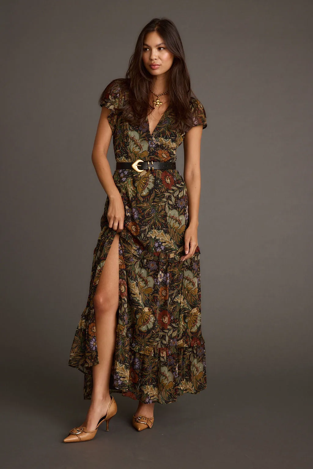 Pleat-Front Timeless Wearable Sundance Floral Paisley Maxi Dress