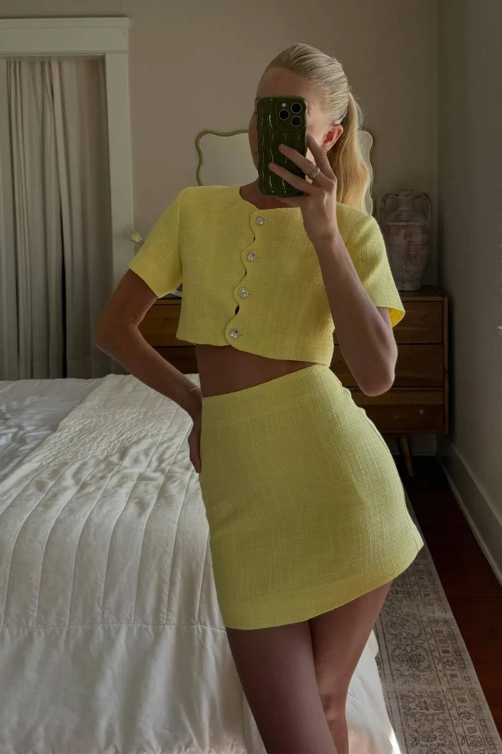 DoubleLayered PreShrunk Fabric Sunday Yellow Cropped Jacket
