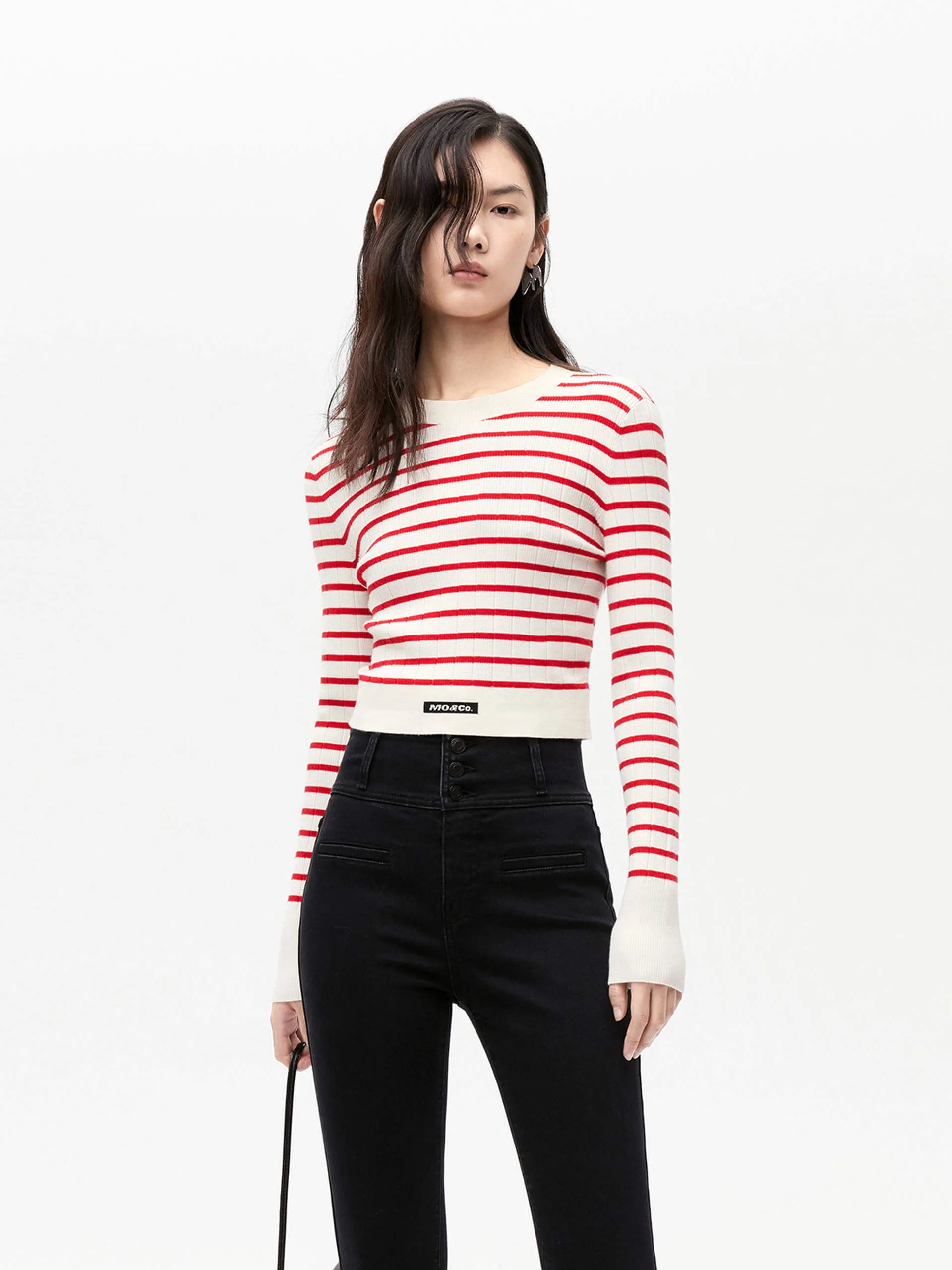 Striped Ribbed Knit Top Light Wear